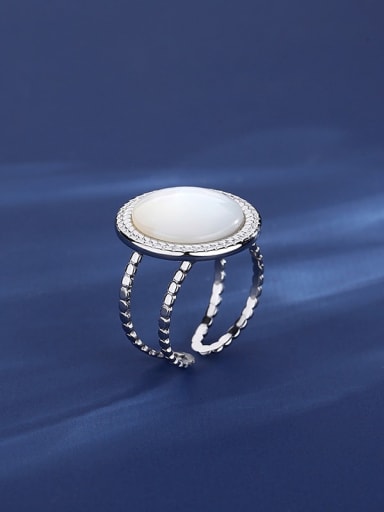 TR22091506 Rh Titanium Steel Shell Geometric Vintage Band Ring