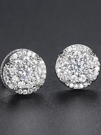 Platinum t02h05 Copper Cubic Zirconia Round Hip Hop Stud Earring