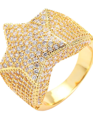 gold Brass Cubic Zirconia Star Hip Hop Band Ring