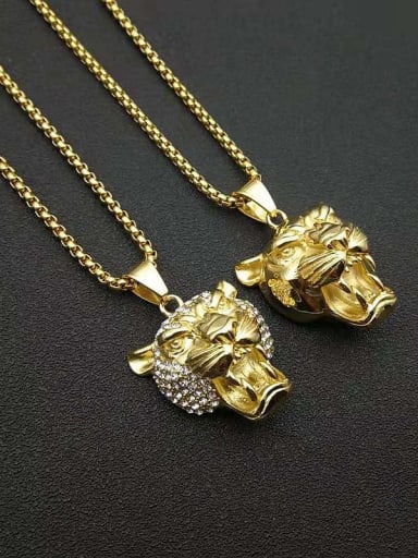 Titanium Steel Rhinestone Lion Vintage Necklace For Men