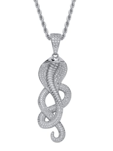 steel color+Twist chain Brass Cubic Zirconia Cobra Hip Hop Necklace