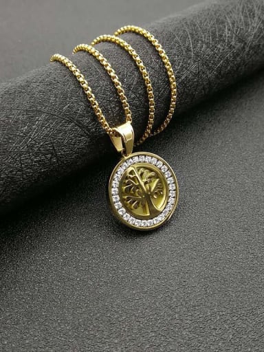 Gold +Chain 2cm*61cm Titanium Steel Rhinestone Tree Vintage Necklace For Men