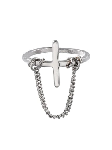 Steel color (size 6) Titanium Steel Cross Minimalist Band Ring