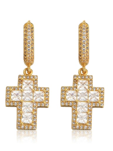 Golden pair Brass Cubic Zirconia Cross Hip Hop Drop Earring