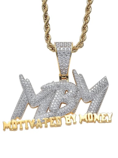 Two color +stainless steel chain Brass Cubic Zirconia Letter Hip Hop Initials Necklace