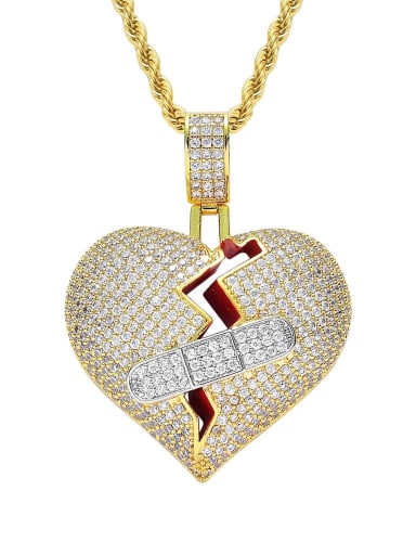 Gold silver stainless steel chain Brass Cubic Zirconia Heart Hip Hop Necklace