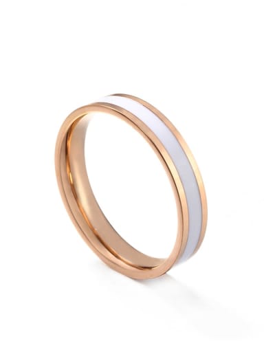 Rose Gold White gum Titanium Steel Enamel Round Minimalist Band Ring