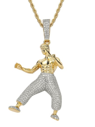 Brass Cubic Zirconia Chinese Kung Fu Bruce Lee Hip Hop Necklace