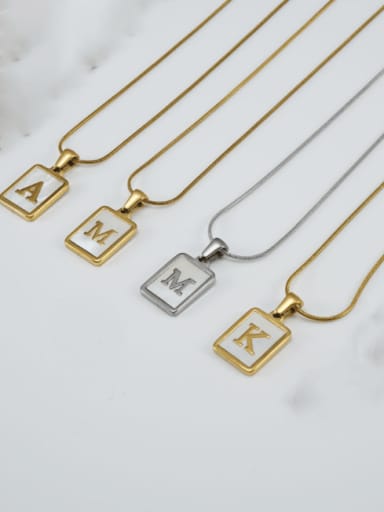Stainless steel Shell Letter Minimalist S quare Pendant Necklace