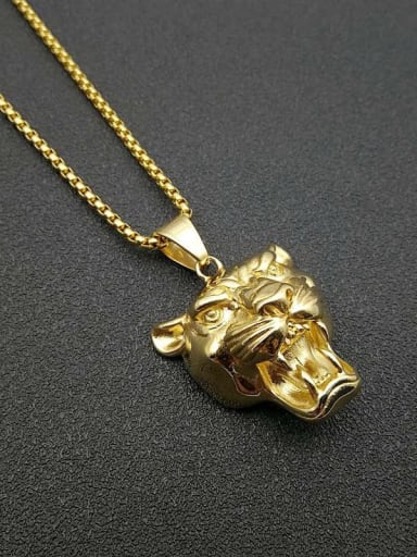 Gold Chain+3mm*61cm Titanium Steel Rhinestone Lion Vintage Necklace For Men