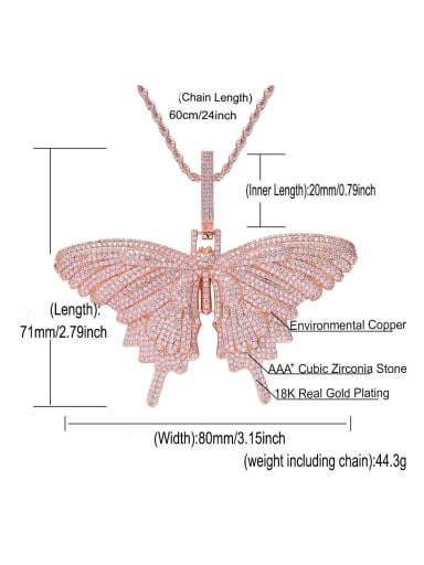 Brass Cubic Zirconia Butterfly Hip Hop Necklace