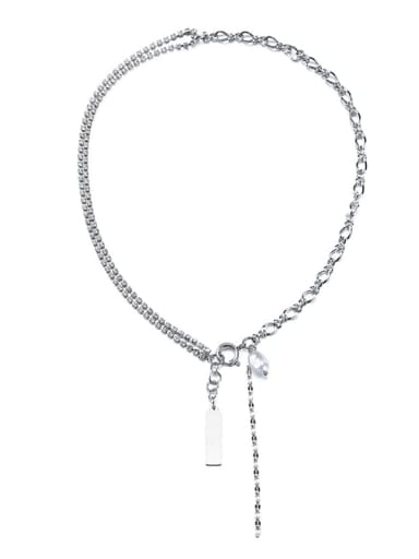 Titanium Steel Imitation Pearl Geometric Hip Hop Lariat Necklace