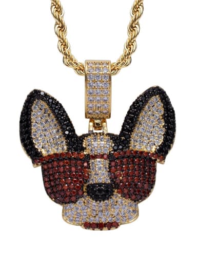 Golden garnet+chain Brass Cubic Zirconia Dog Hip Hop Necklace