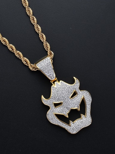 Brass Cubic Zirconia Monster Hip Hop Necklace