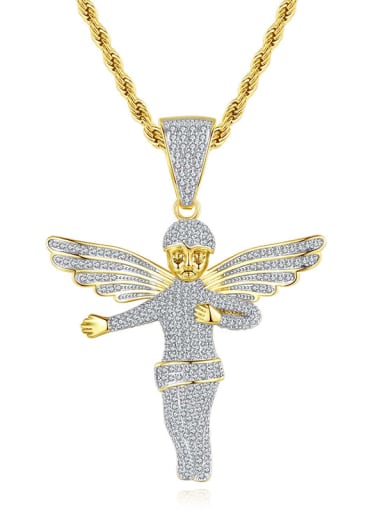 Brass Angel Cubic Zirconia Wing Hip Hop Necklace