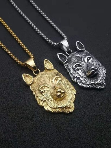 custom Titanium Steel Rhinestone Wolf Vintage Necklace For Men