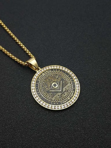 Gold Necklace Titanium Eye Rhinestone Religious Hip Hop Necklace For Men