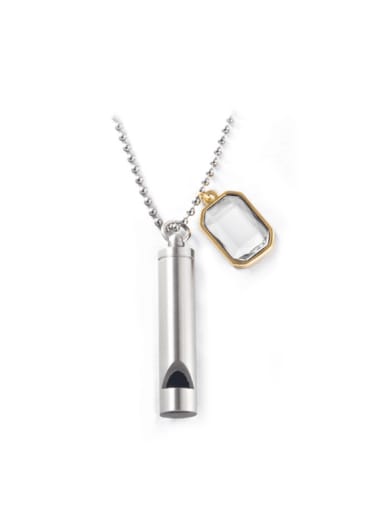 Titanium Steel Glass Stone Geometric Minimalist Long Strand Necklace
