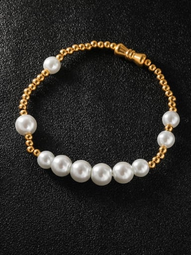 Titanium Steel Imitation Pearl Round Minimalist Beaded Bracelet