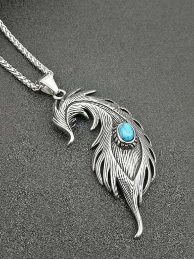 Titanium feather Turquoise Feather Hip Hop Necklace For Men
