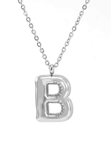 Steel color B Stainless steel Letter Hip Hop Necklace