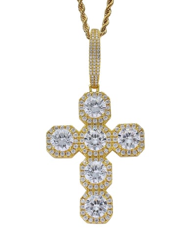 Gold+ twist chain Brass Cubic Zirconia Cross Hip Hop Necklace