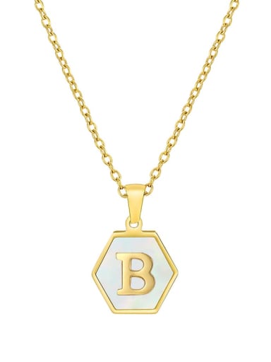B Stainless steel  English Letter Minimalist Shell Hexagon Pendant Necklace