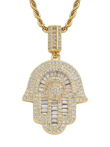 custom Brass Cubic Zirconia Hand Of Gold Hip Hop Necklace