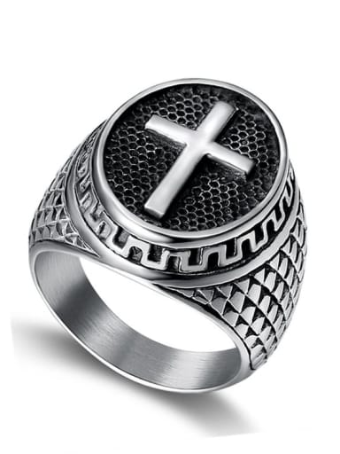 Titanium Steel Cross Hip Hop Band Ring For Men