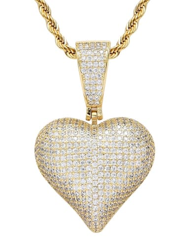 Gold+ chain Brass Cubic Zirconia Heart Hip Hop Necklace