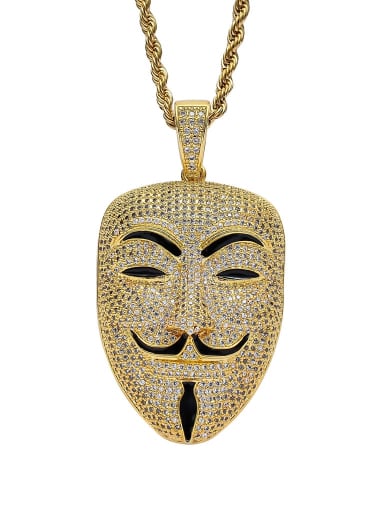 Gold +chain Brass Cubic Zirconia Enamel With avatar Hip Hop Necklace