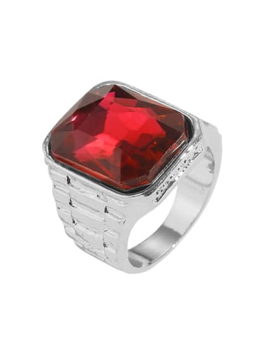Ruby Steel Alloy Glass Stone Geometric Vintage Band Ring