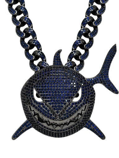 Blue shark+ CUBAN CHAIN Brass Cubic Zirconia Black shark Hip Hop Necklace