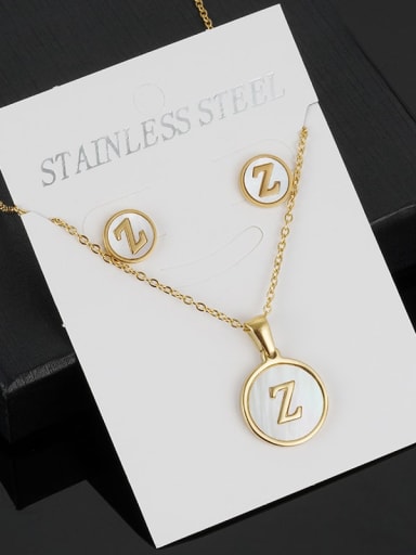 Stainless steel Minimalist Shell  Letter Earring and Necklace Set
