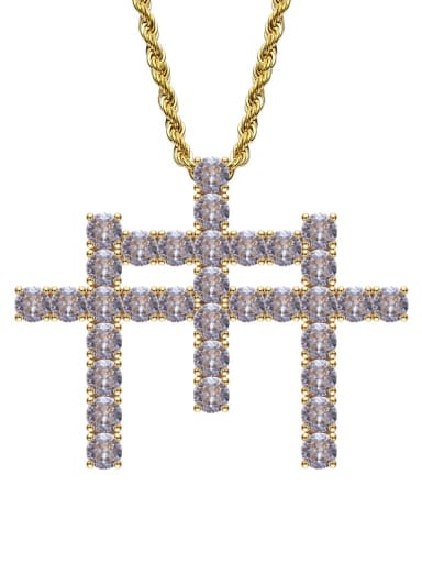 Gold+ chain Brass Cubic Zirconia Cross Hip Hop Necklace