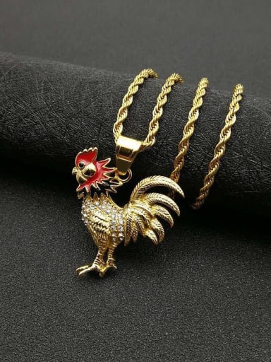 Gold Necklace Titanium Chickens Rhinestone Geometric Hip Hop Necklace For Men