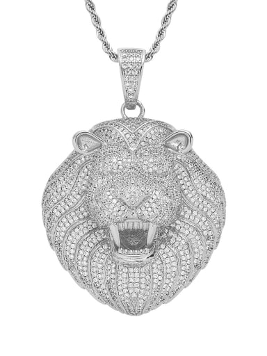 steel color+stainless steel twist chain Brass Cubic Zirconia Lion Hip Hop Necklace