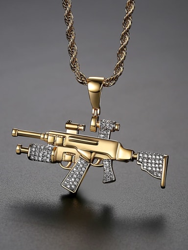 Brass Gun Cubic Zirconia  Hip Hop Necklace