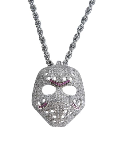 steel color+Chain Brass Cubic Zirconia Mask Hip Hop Necklace