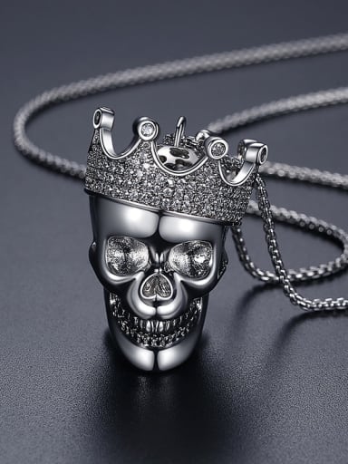 Platinum t20c26 Brass Cubic Zirconia Skull Hip Hop Necklace