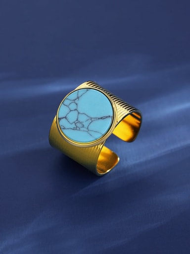 Titanium Steel Turquoise Geometric Trend Band Ring
