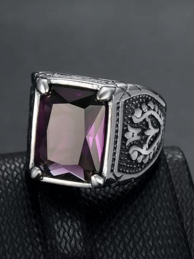 Purple Stone Steel Color Code Stainless steel Cubic Zirconia Square Vintage Band Ring