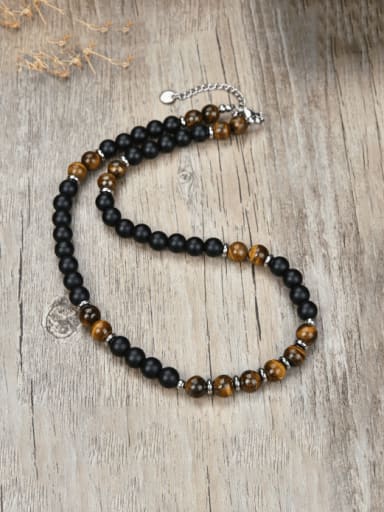 4 Stainless steel Natural Stone Irregular Hip Hop Beaded Necklace