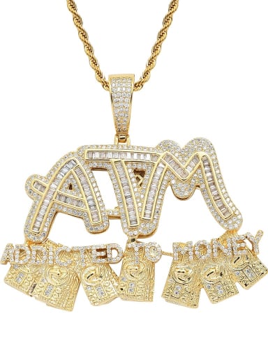 Golden+ stainless steel twist chain Brass Cubic Zirconia Letter Hip Hop Necklace