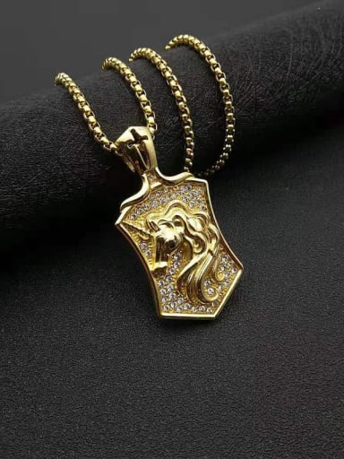 Gold Titanium Steel Rhinestone Horse Vintage Necklace For Men