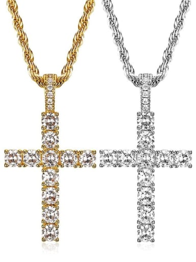 Brass Cross Cubic ZirconiaHip Hop  Necklace For Men