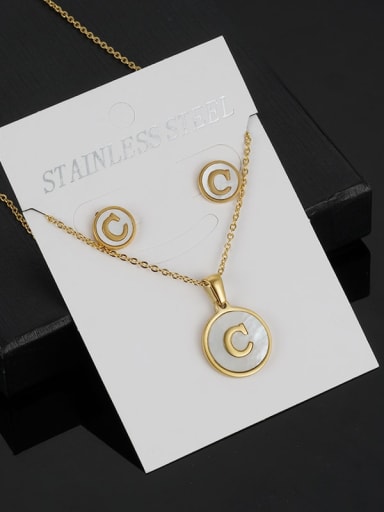 C Set Stainless steel Minimalist Shell  Letter Earring and Necklace Set