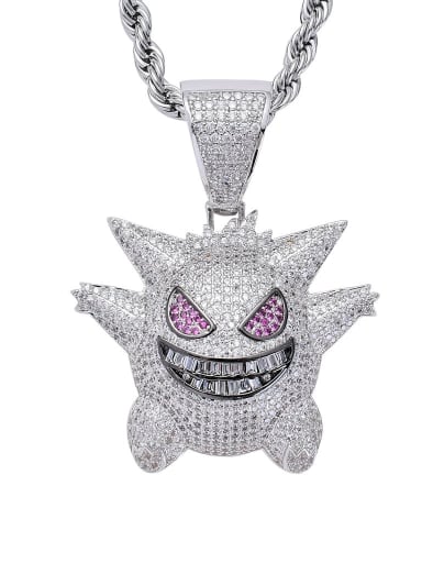 Platinum+ stainless steel chain Brass Cubic Zirconia Geng Ghost Hip Hop Necklace