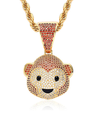 Golden +chain Brass Cubic Zirconia Monkey Hip Hop Necklace