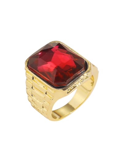 Ruby Gold Alloy Glass Stone Geometric Vintage Band Ring